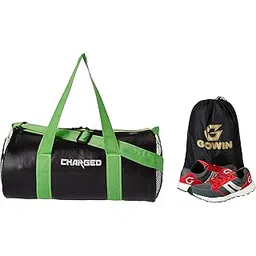 Charged Sports Bag Adena Black With Gowin Sports Training Shoe Nx-2 Grey Red Size 7