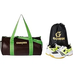 Charged Sports Bag Adena Brown with Gowin Court Shoe Staunch White Grey Lime Size 6