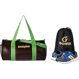Charged Sports Bag Adena Brown with Gowin Sports Training Shoe Nx-2 Grey Blue Size 6