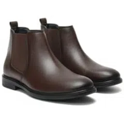 Chelsea Boots for Men, Brown Leather, Ankle Length, Elastic Side Panel