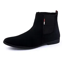Chelsea Suede Leather Black Trendy Stylish Slip-On High Ankle Length Mens Casual Chelsea Boots Shoe Island for Men (RJ8300-AZ)