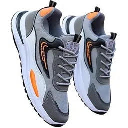 CHILWELL Men's Athletic Running Shoes, Mesh Sports Sneakers, Grey and Orange, Gym Training