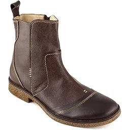 Chocolate Color Genuine Leather Boots - SAHA3225CHCURV