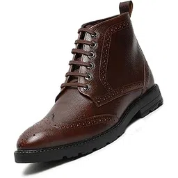Chukka Boot for Men | High Ankle Italian Leather Boot | Handcrafted | Hiking and Biking Shoes | Brogue Style Lace-up Boot | Mens Formal Boot |Brown |(BT-WBNDCKBGBB)
