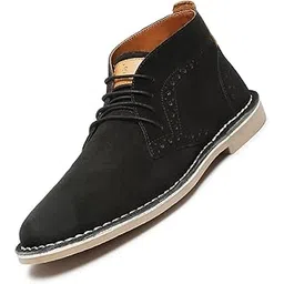 Chukka Boots for Men| Suede Leather Boots for Men| High Ankle Casual Boot | Casual Office & Trekking Shoes | Hiking Boots for Men | Stitch Down Desert Boots |Black [LSSDSUCKBGJB_]