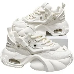 Chunky Platform Sneakers for Women, Lace-Up Athletic Fashion Shoes with Air Cushion Sole