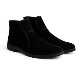 Classic Ankle Boots, Black Suede, Platform Sole, Casual Chelsea Style