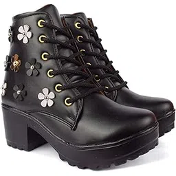 Classic Black Boots for Women & Girls – Fashionable High Ankle Winter Shoes Soft Insole Lightweight & Durable – Casual Wear