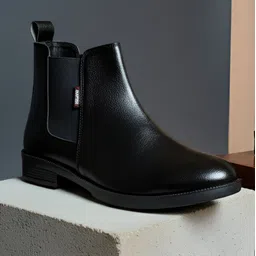 Classic Chelsea Boots, Black Synthetic Leather, Slip-On Ankle Boots Boots For Men