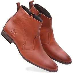 Classic Men's Leather Ankle Boots, Genuine Leather, Western Style with Side Zipper, Casual Dress Boot with Brown Sole