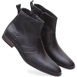 Classic Men's Leather Ankle Boots, Genuine Leather, Western Style with Side Zipper, Casual Dress Boot with Brown Sole