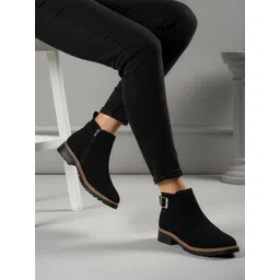 Classic Suede Ankle Boot with Buckle Detail Boots For Women