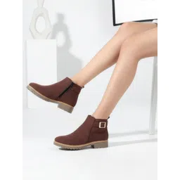 Classic Suede Ankle Boot with Buckle Detail Boots For Women