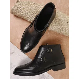 Cobblerz Men Leather Textured Monk Straps Boots