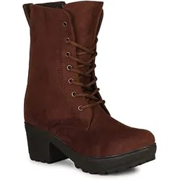 commander shoes Long Calf Zipper Casual Boots For Girls and Women (40, Brown, 829)