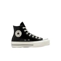 Converse Women's Chuck Taylor All Star Lift Platform Crinkled Leather High Top Black Sneakers