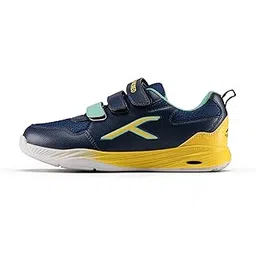 Court Champions Unisex Non-Marking Court Shoes | Badminton, Pickleball, Table Tennis & Other Indoor Sports | Lightweight, Cushioned GripNavy/Yellow/Green ; UK 1