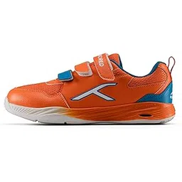 Court Champions Unisex Non-Marking Court Shoes | Badminton, Pickleball, Table Tennis & Other Indoor Sports | Lightweight, Cushioned GripOrange/Blue/White ; UK 5