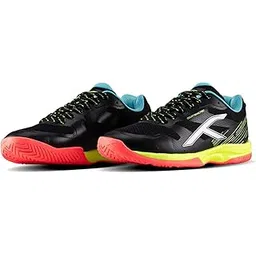 Court Sonic PBX Unisex Non-Marking Court Shoes | Badminton, Pickleball, Table Tennis & Other Indoor Sports | Lightweight, Cushioned Grip (Black/Lime/Orange/Sea Blue ; UK 8)
