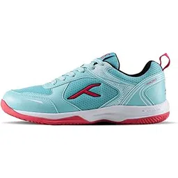 Court Step PBX Unisex Non-Marking Court Shoes | Badminton, Pickleball, Table Tennis & Other Indoor Sports | Lightweight, Cushioned Grip (Sea Blue/Hyper Pink/Black ; UK 9)