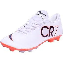 CR7-JJ (S/C) Ronaldo PU Soccer/Football Studs | Durable Football Boots for Men by Flying High India (S/C White with Orange 01)