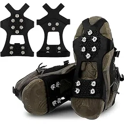 Crampons Ice Cleats for Shoes and Boots, Traction Cleats Ice Snow Grips with 10 Stainless Steel Spikes, Winter Outdoor Anti-Slip Crampon for Walking, Fishing, Climbing and Hiking(S)