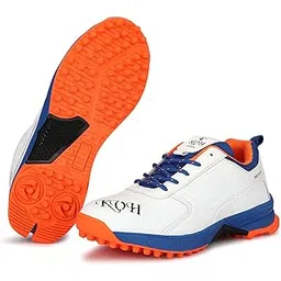 Cricket Shoes for Men: All-Round Performance with Rubber Spikes for Turf & Grass White-Blue