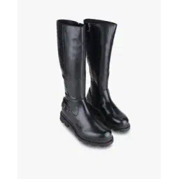 Croc-Embossed Knee-Length Leather Boots with Zipper