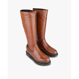 Croc-Embossed Knee-Length Leather Boots with Zipper