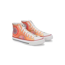 CROWCIA LONDON Men Printed Lightweight High-Top Canvas Sneakers
