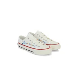 CROWCIA LONDON Women Printed Round Toe Lightweight Canvas Sneakers
