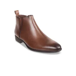 DAVINCHI Men Textured Leather Mid-Top Boots