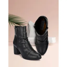 Delize Black Block Heeled Boots with Buckles