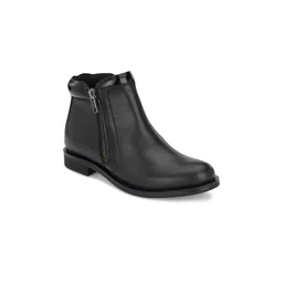 Delize Black Leather Block Heeled Boots