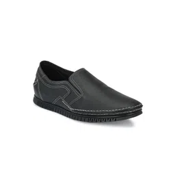 Delize Men Black Leather Slip-On Sneakers