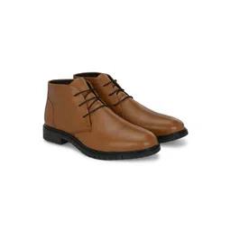 Delize Men Round Toe Leather Derby Ankle Boots