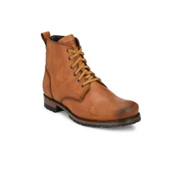 Delize Men Tan Brown Solid Leather Regular Boots