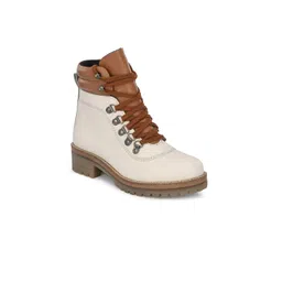 Delize Off White Leather Block Heeled Boots