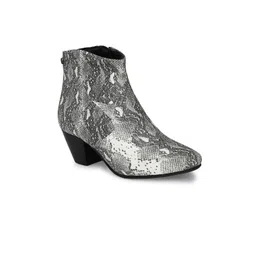 Delize Off White Snake Printed Mid-Top Block Heeled Boots