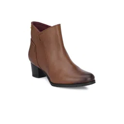 Delize Tan Brown Leather Mid-Top Block Heeled Boots