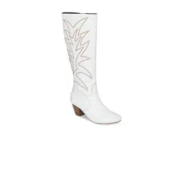 Delize White High-Top Block Heeled Boots