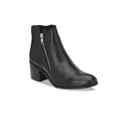 Delize Women Black Solid Faux Leather Heeled chelsea Boots