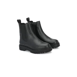 Delize Women Black Solid Vegan Leather Chelsea  Boots