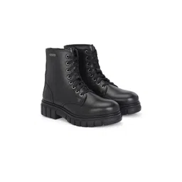 Delize Women Block-Heeled Black Biker ankle derby Boots