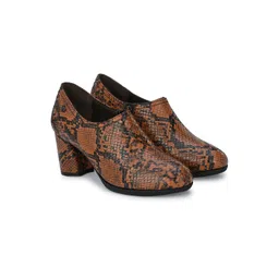 Delize Women Brown Snake Printed Heeled Boots