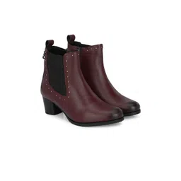 Delize Women Cherry Red Solid Heeled Boots