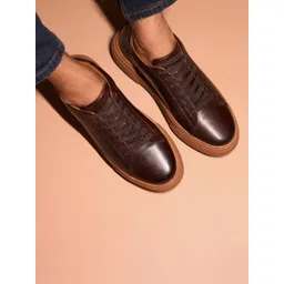 dmodot Scuro Marrone Men Leather Sneakers