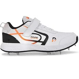 DNINE Classic Men Bowling Spikes Cricket Shoes White/Orange/Blk