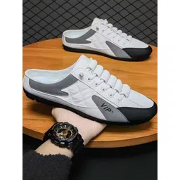 DODA Men White & Grey Round Toe Lace Up Mesh Sneakers