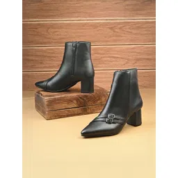 DressBerry Women Black Soli Buckle details Stylish Synthetic Casual Boots